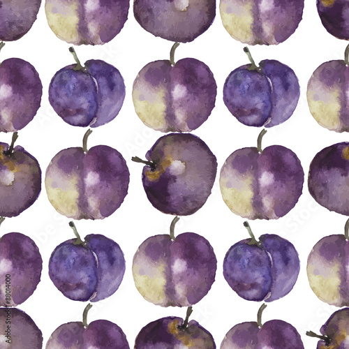 Seamless pattern with watercolor plums