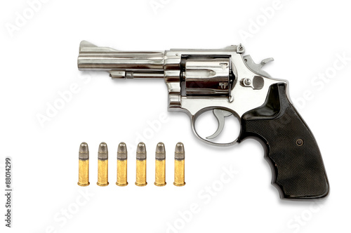 Revolvers with ammo on white background