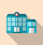 Flat icon of hospital building with long shadow