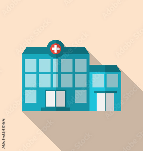 Flat icon of hospital building with long shadow