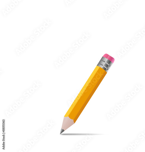 Sharpened wooden pencil with shadow, on white background