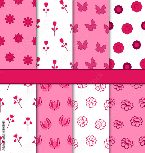 Set of 8 Seamless Abstract Floral Romantic Pattern