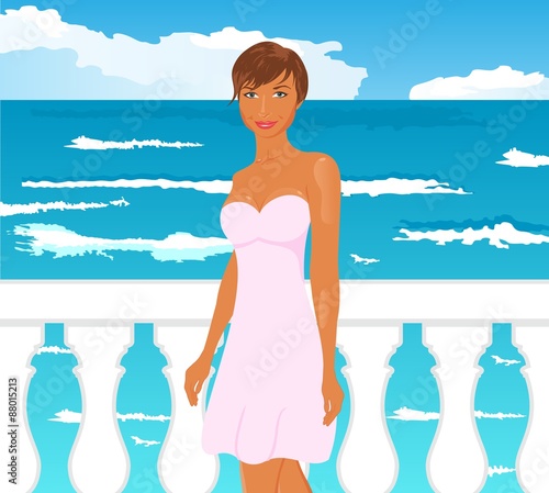 girl on quay at the sea