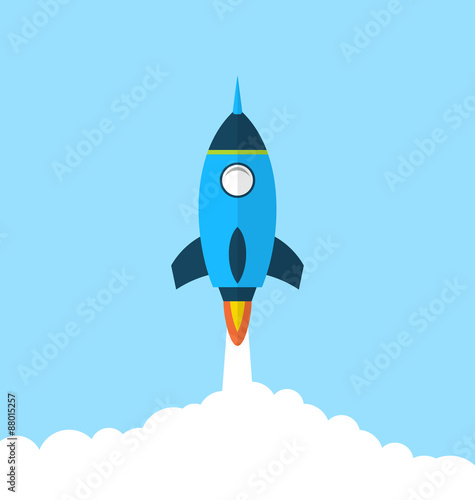 Flat icon of rocket with long shadow style, startup concept