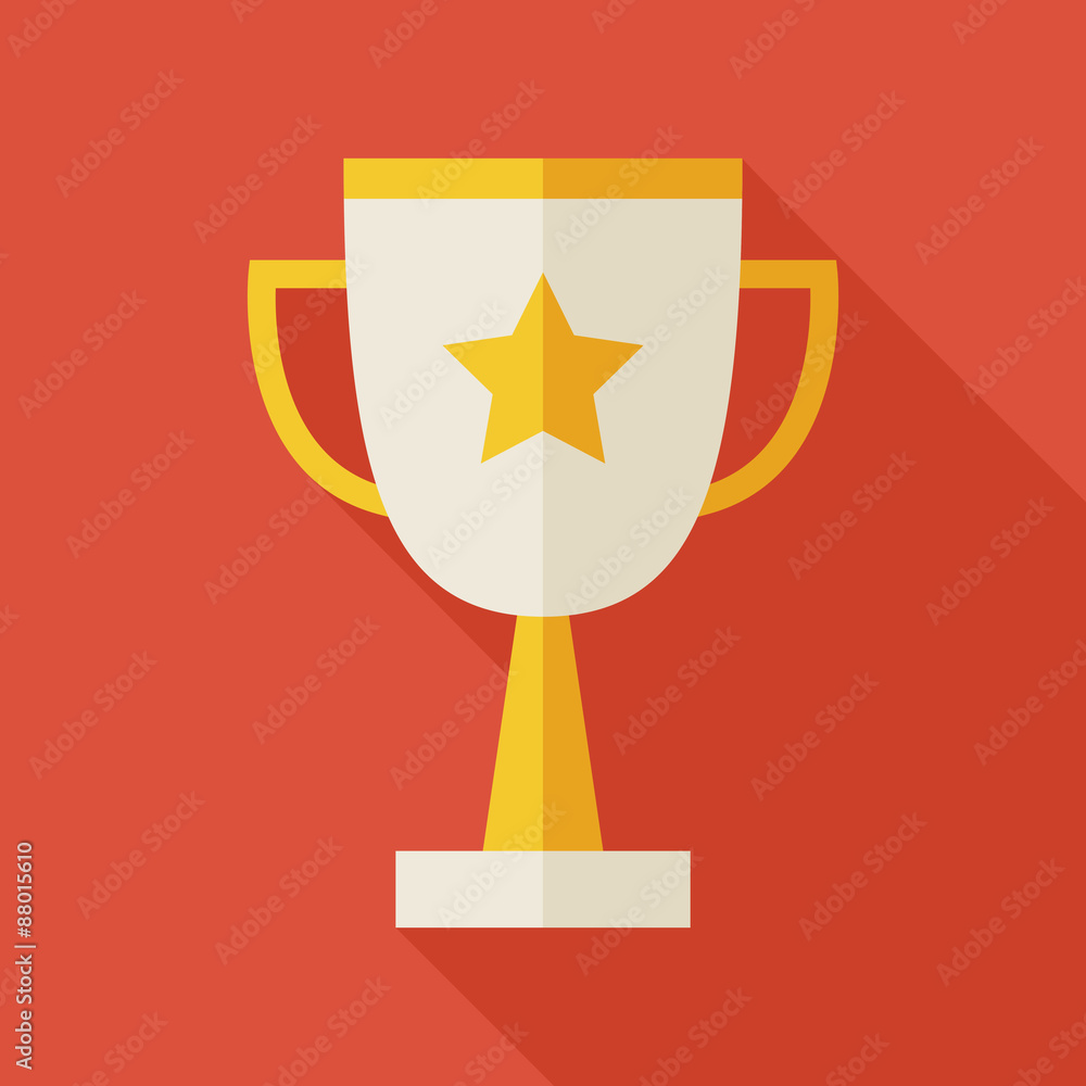 Flat Award Gold Trophy Cup Illustration with long Shadow