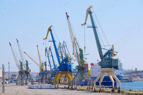 the image of sea port tower cranes