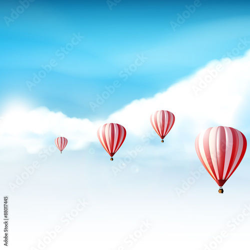 Hot-air balloons in the cloudy blue sky, Realistic Vector illustration (not traced)