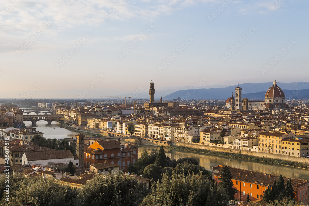 View of Florence at sunset from Piazzale Michelangelo