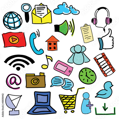 Drawn colored picture with computer icons