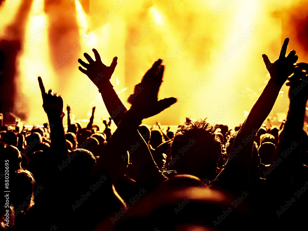 cheering crowd at a rock concert cheering crowd at a rock concert