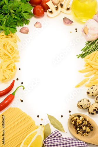 Italian food composition over white