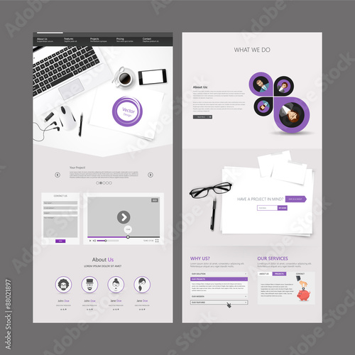 Business One page website design template. Vector Design.