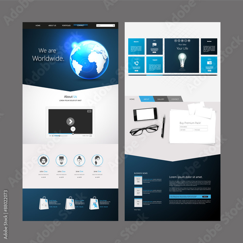 Business One page website design template. Vector Design.