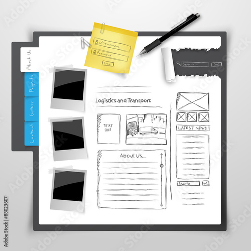 Creative Website design template, Clipboard, and office things