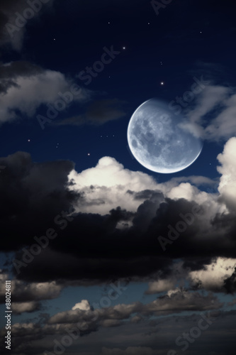 Fantastic night landscape with the big moon