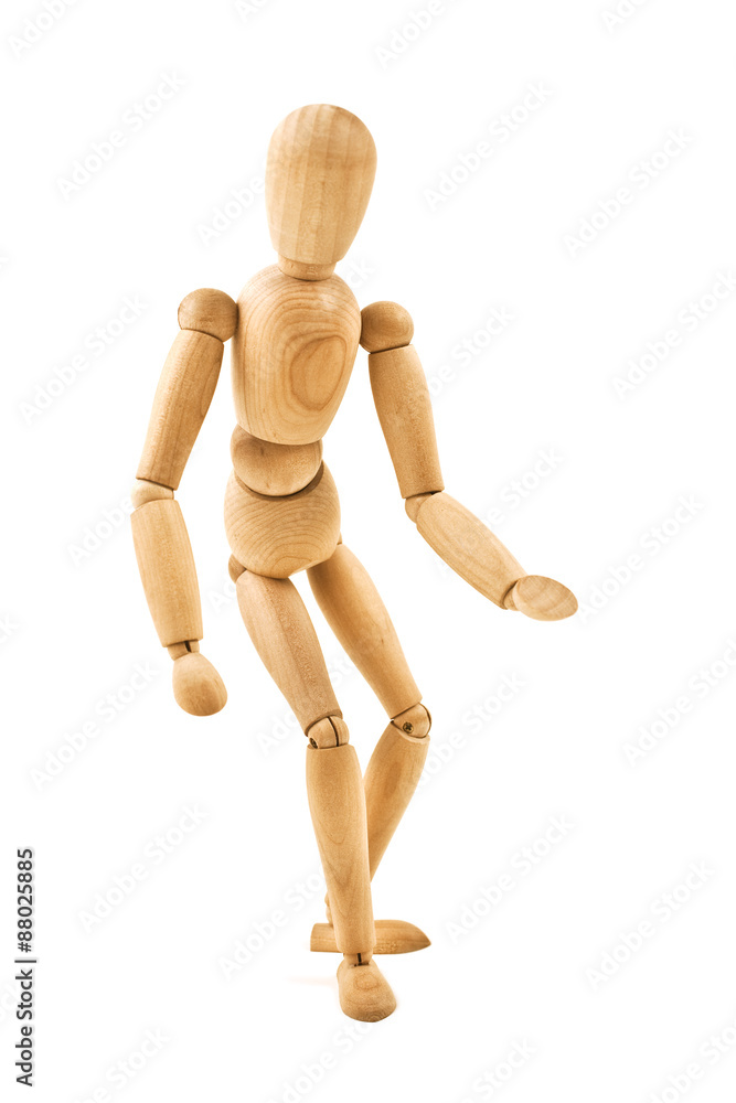 running wooden mannequin isolated on white background running wooden mannequin isolated on white background