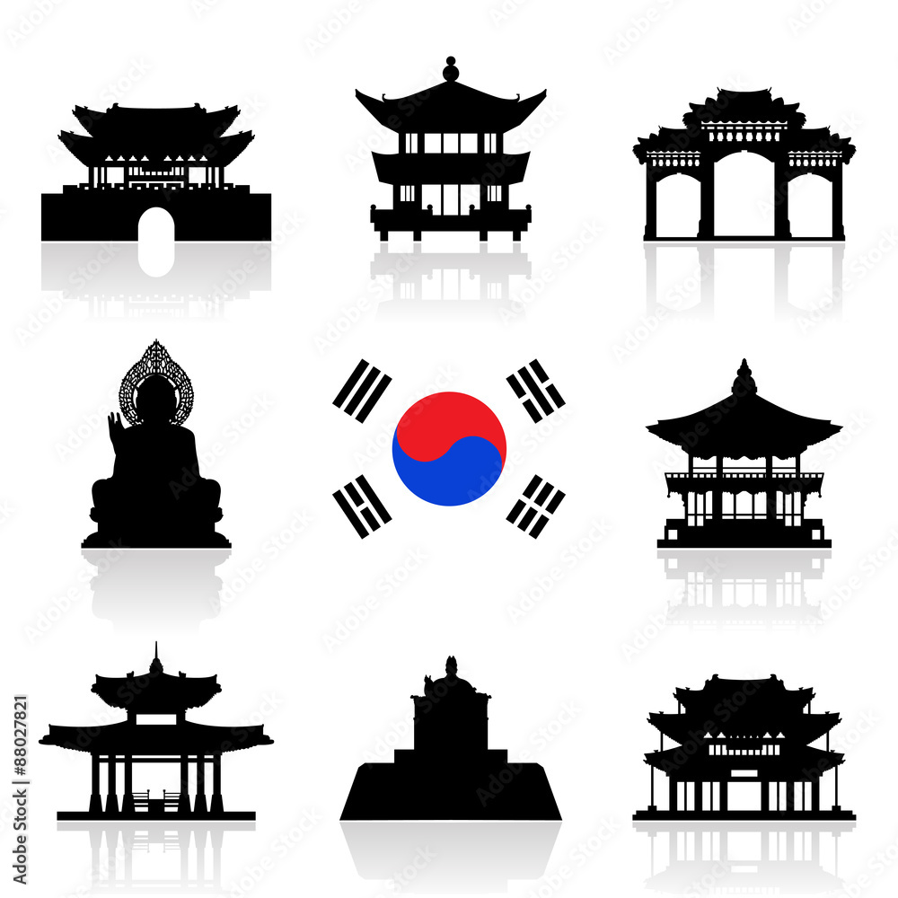 Fototapeta Korea Travel Icon Set.