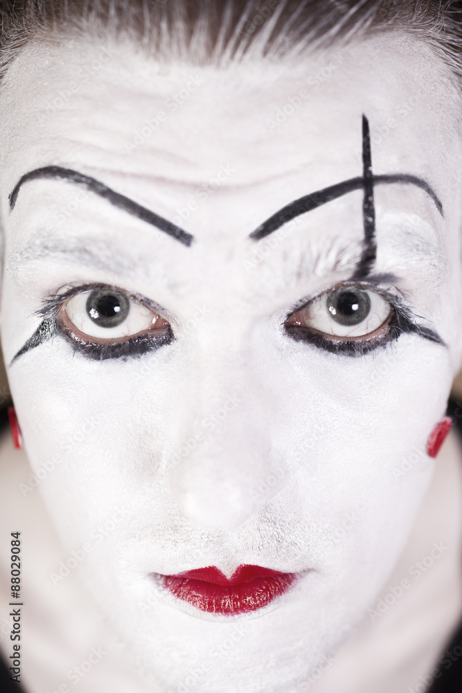 mime face with  theatrical makeup