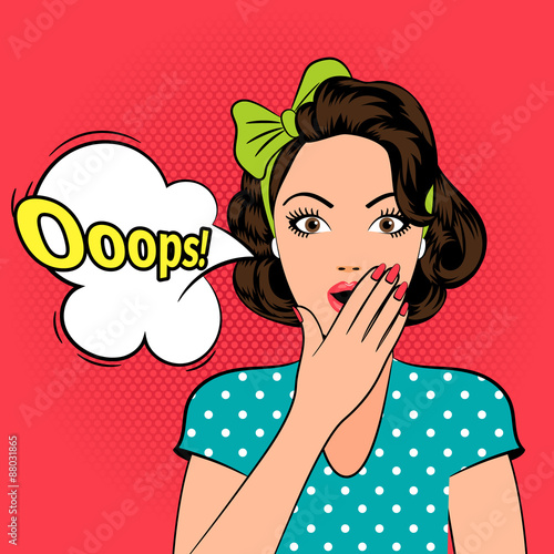Ooops. Surprised pop art woman