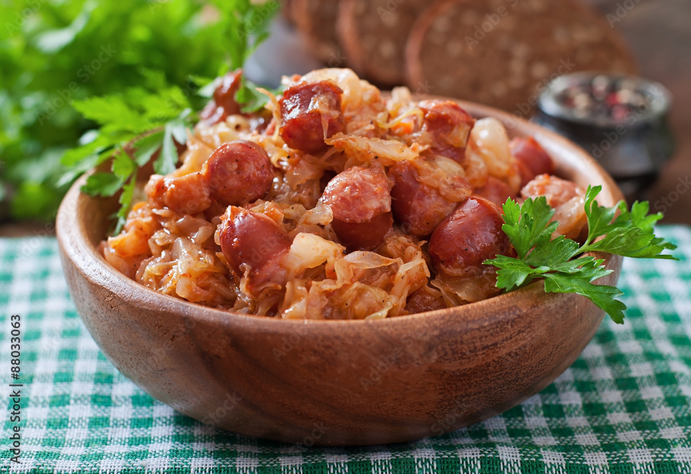 Polish bigos with smoked sausage and bacon Polish bigos with smoked sausage and bacon