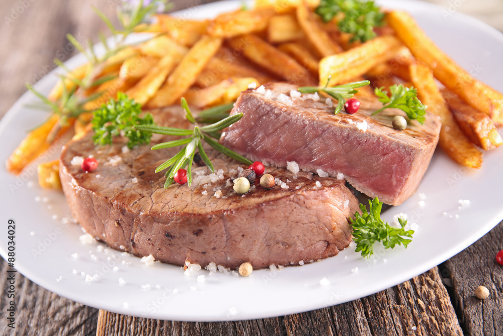 grilled steak beef and french fries grilled steak beef and french fries