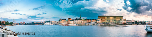 Panoramic View of Embankment In Old Part Of Stockholm - Gamla St