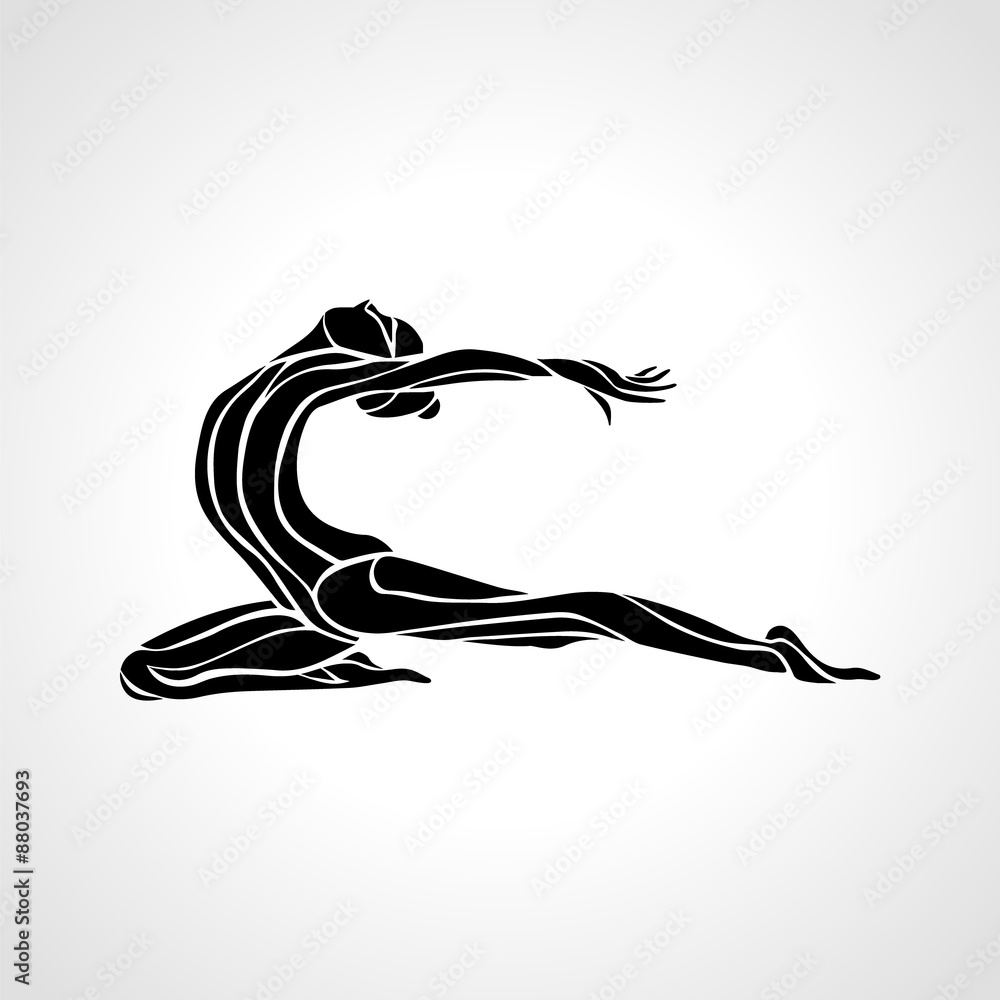 Obraz premium Creative silhouette of gymnastic girl. Art gymnastics dancing