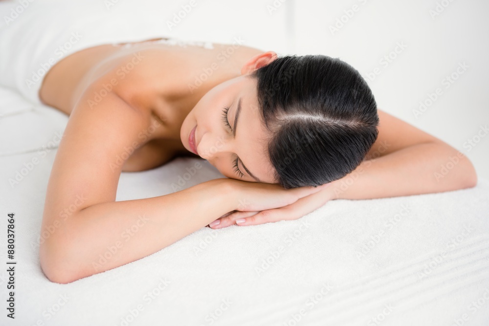 Pretty brunette enjoying a massage at camera Pretty brunette enjoying a massage at camera