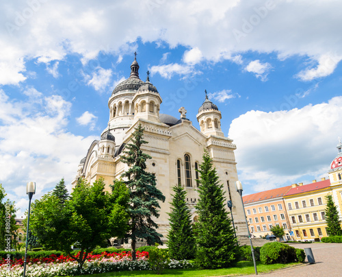 Orthodox Cathedral in Cluj-Napoca Avram Iancu Square  Transylvania region of Romania on a beautiful blue sky day with an imposing look for the religious historical monument