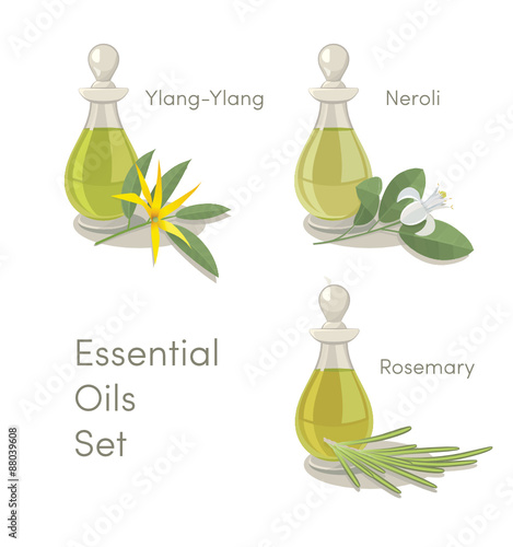 Set of essential oils bottles