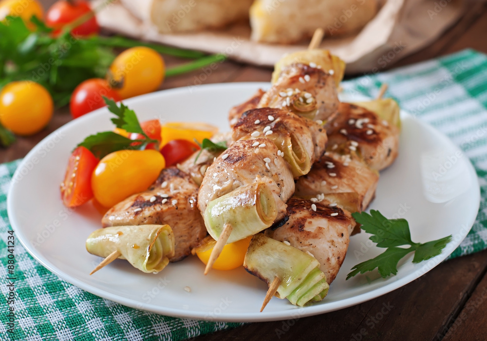 Chicken shish kebab with zucchini Chicken shish kebab with zucchini