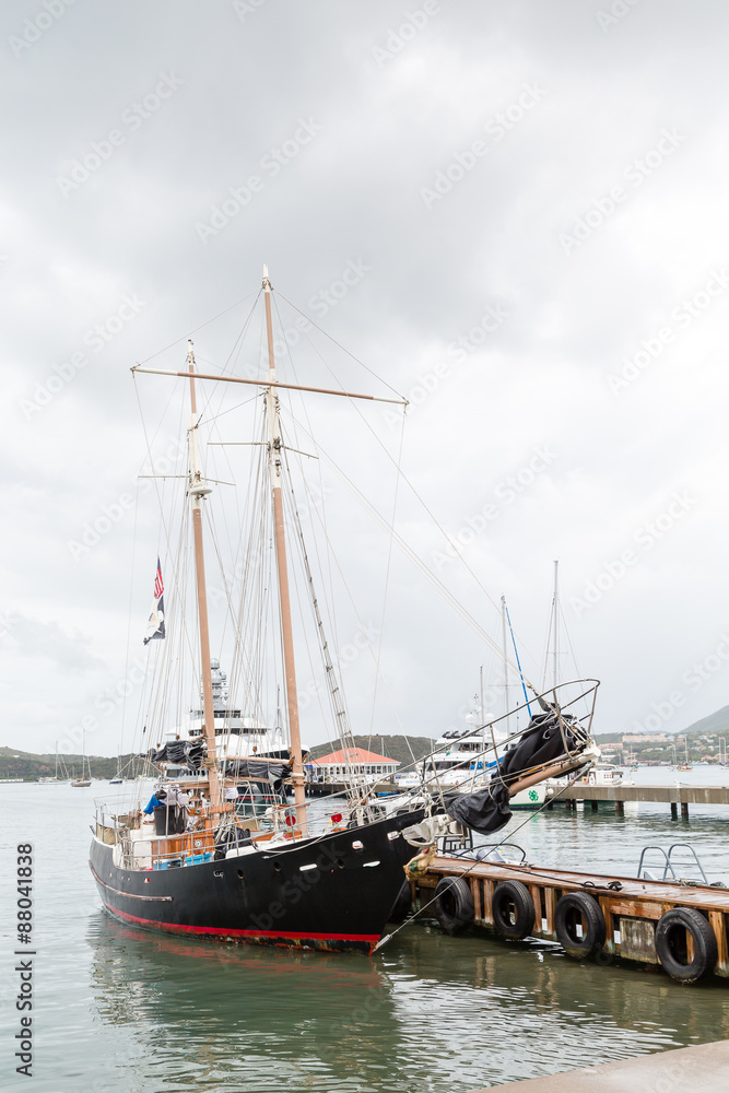 Two Masted Black Sailboat