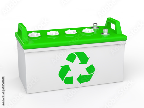 3d lead acid battery with recycle symbol