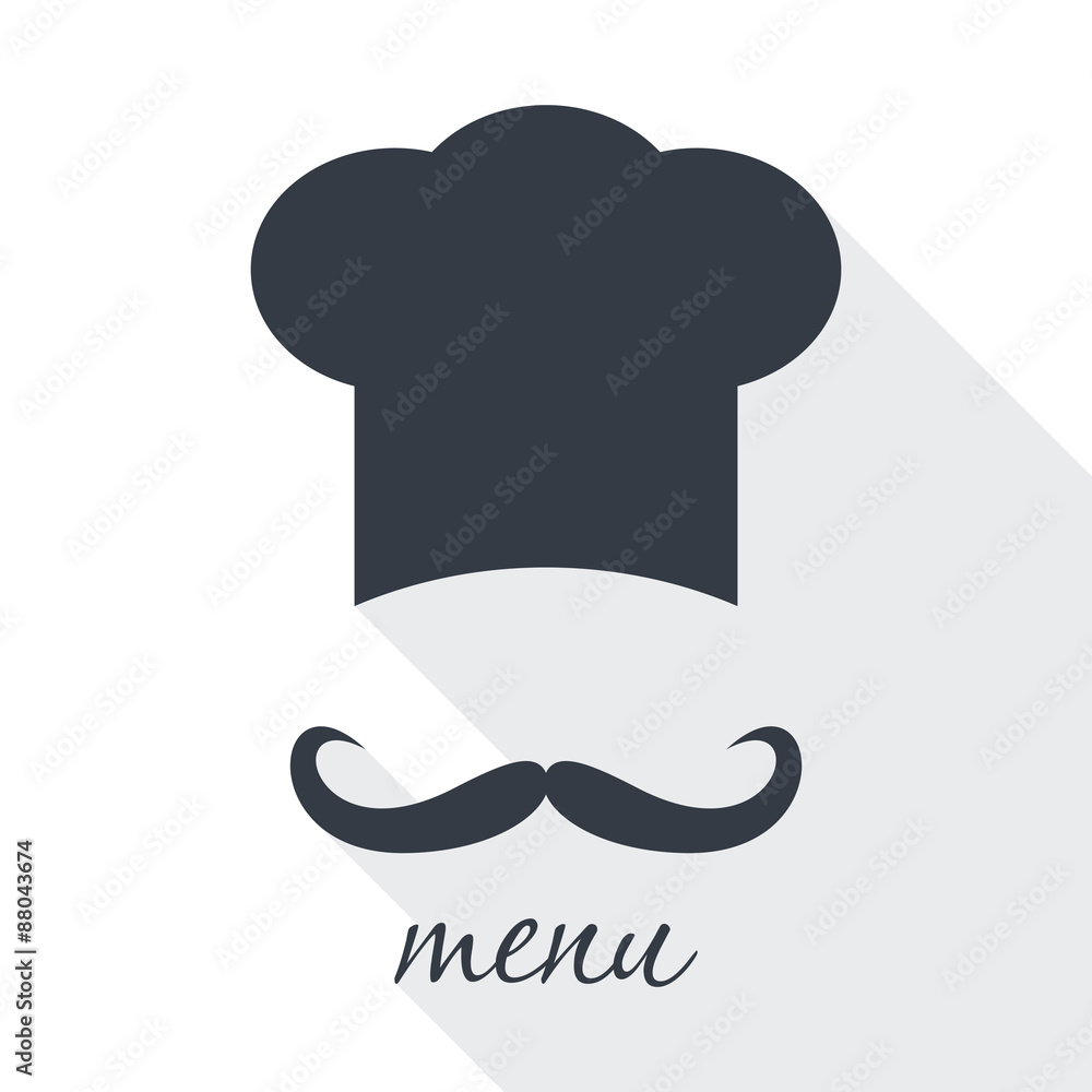 Obraz premium Big chef hat with mustache vector illustration.