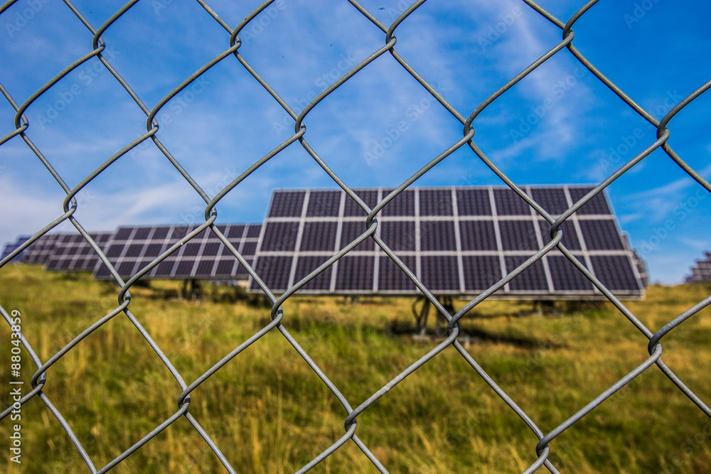 geschützte Solarpanels auf dem Feld geschützte Solarpanels auf dem Feld