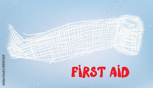 First aid text with bandage illustration