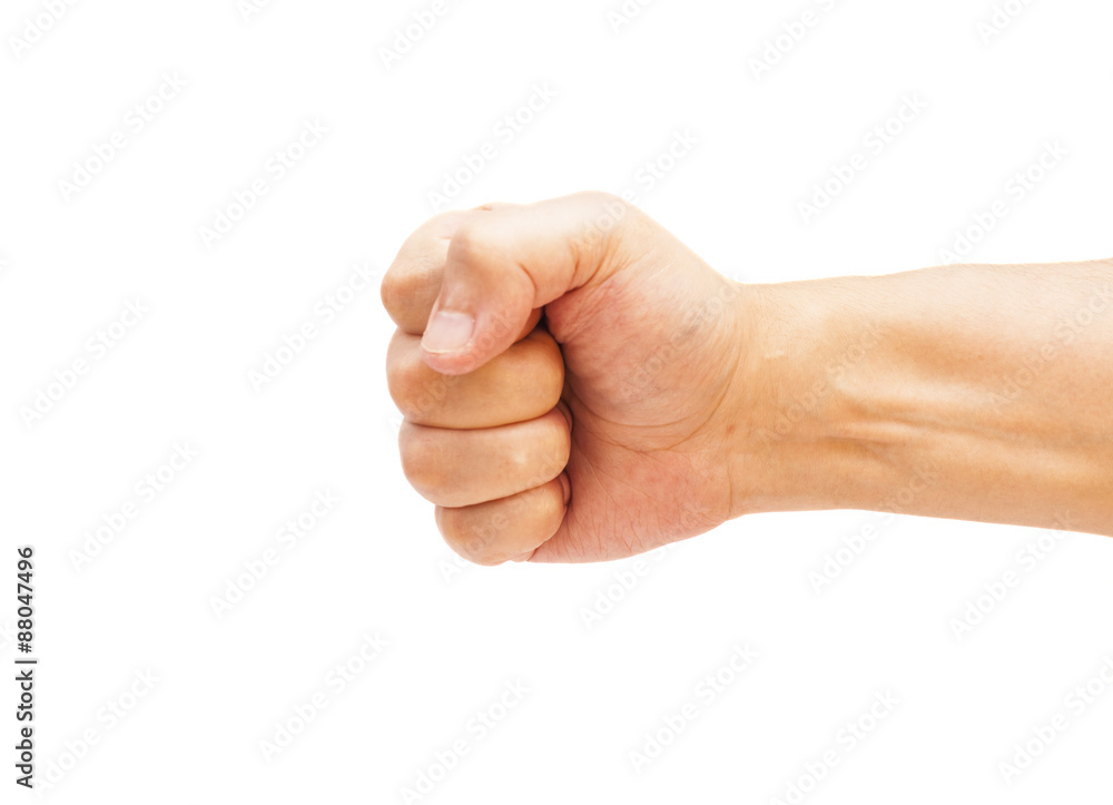 Hand with clenched a fist, isolated on a white background Hand with clenched a fist, isolated on a white background