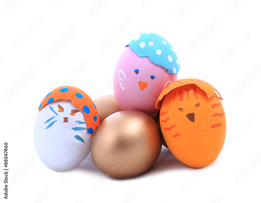 Color paint easter eggs on white background.