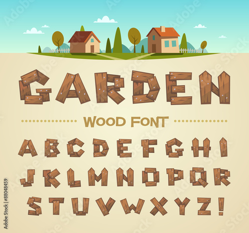 Wood font. Vector alphabet.