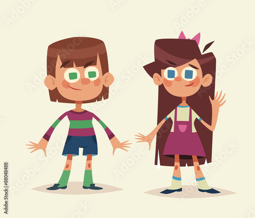 Cartoon kids isolated. Boy and girl. Vector illustration.