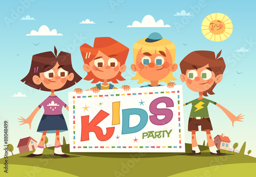 Kids party. Cartoon background. Vector illustration.