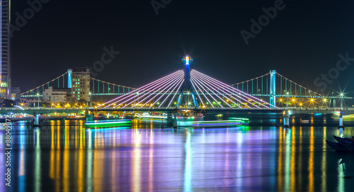 Han River Bridge and the Thuan Phuoc Bridge at night flamboyance on the Han River. 