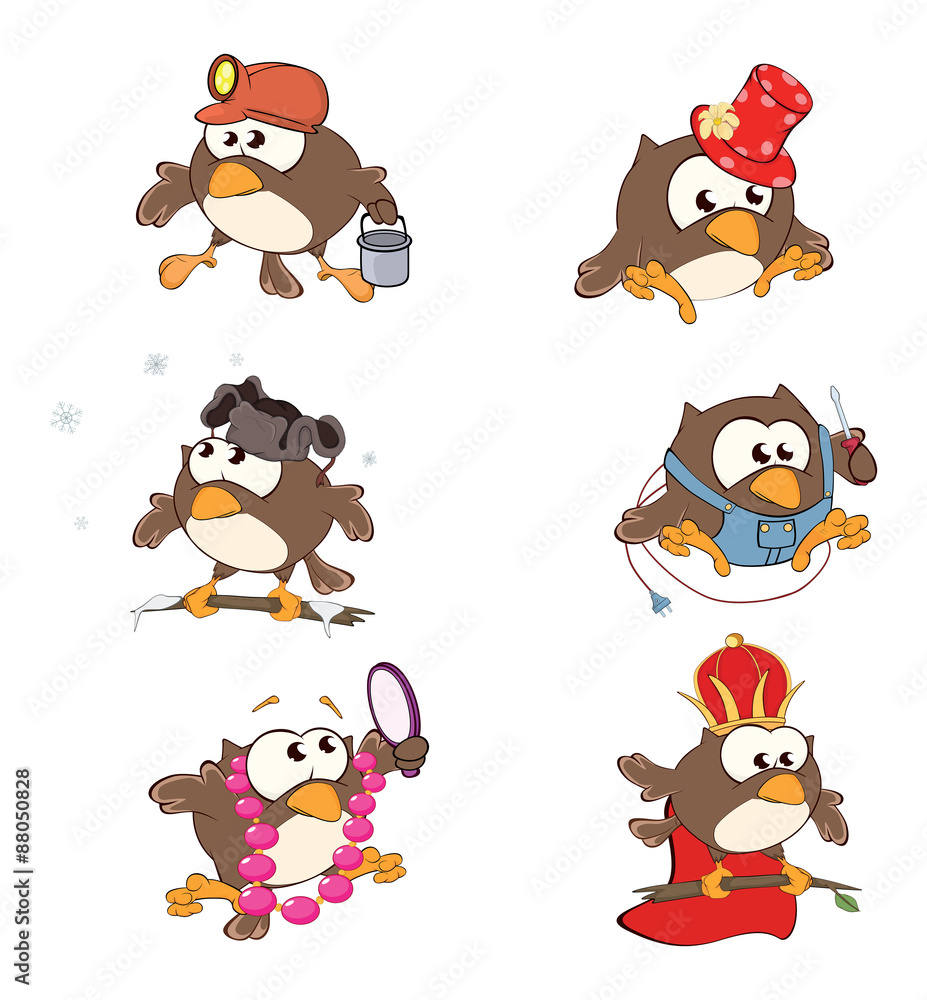 Fototapeta premium Set of cute owls for you design. Cartoon