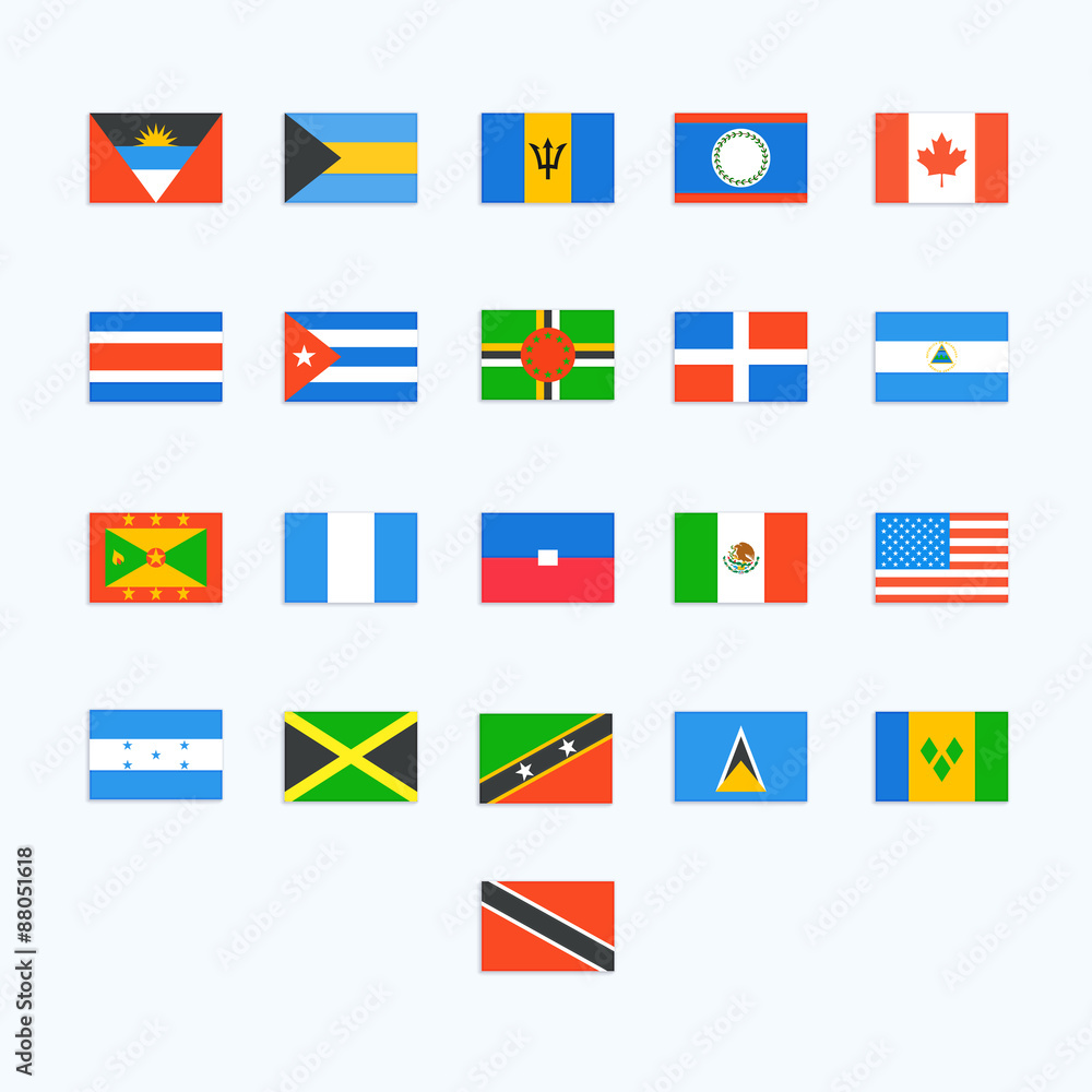 North American Country Flags. Vector icons