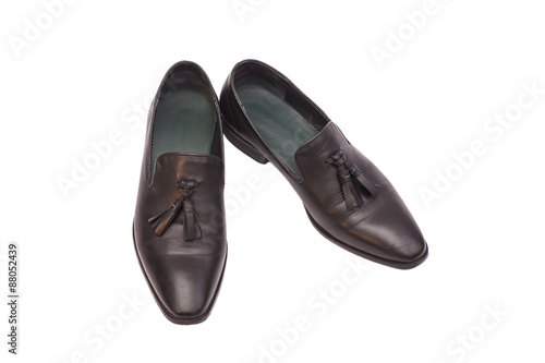 Black man leather shoes on white background 