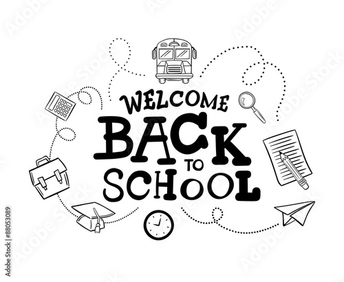 Welcome back to school message surrounded by icons vector