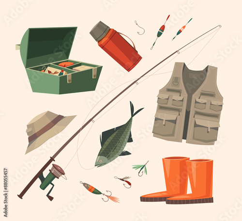 Fishing equipment. Vector illustration.