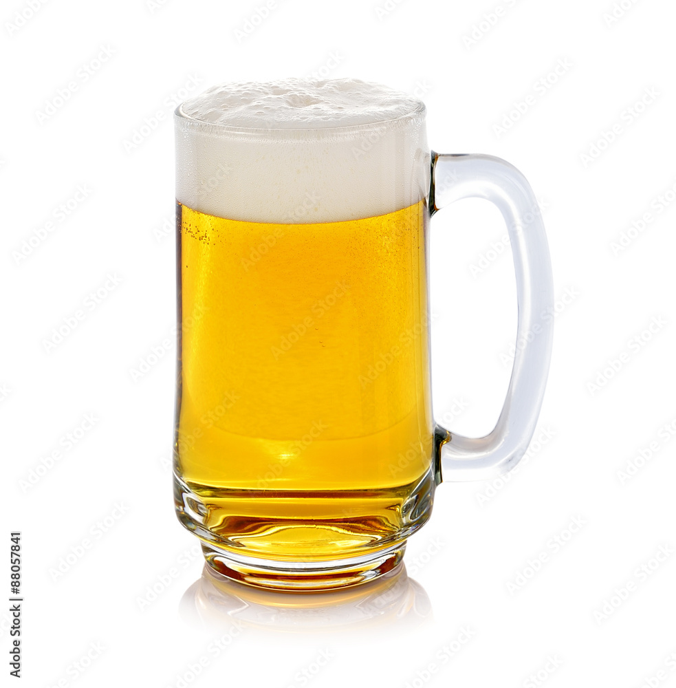 Glass of fresh beer isolated on white background.