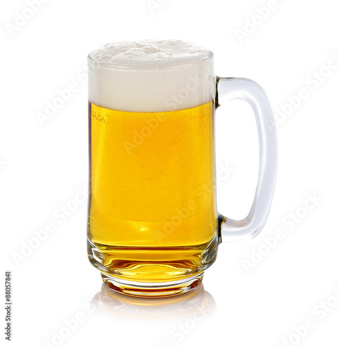 Glass of fresh beer isolated on white background.
