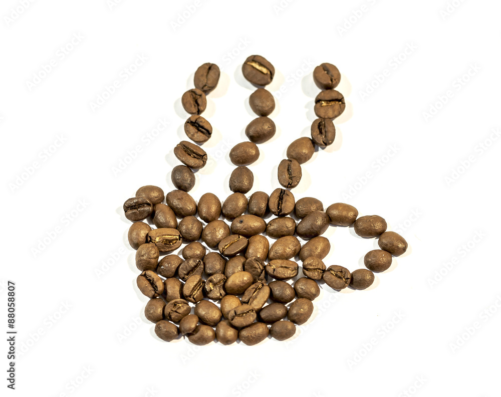Coffee cup with smoke made from coffee bean on white Coffee cup with smoke made from coffee bean on white